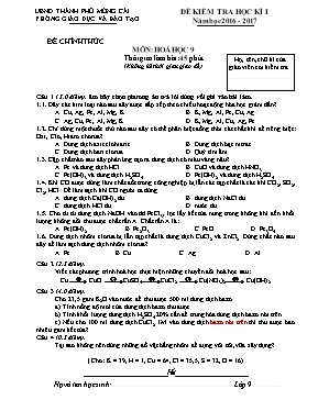 Đề kiểm tra học kì I năm học 2016 - 2017 môn Hóa học lớp 9
